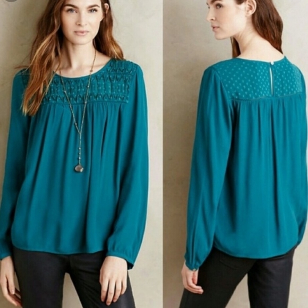 Anthroplogie Meadow Rue New Teal Peasant Top